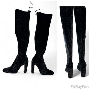 Stuart Weitzman Black Vidaland 100 Over the Knee Crushed Velvet Boots 7 NWOB